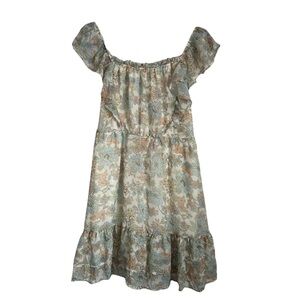 Perch by Blu Pepper Womens 1XL Floral Tiered Ruffle Mini Dress Sheer Cottage